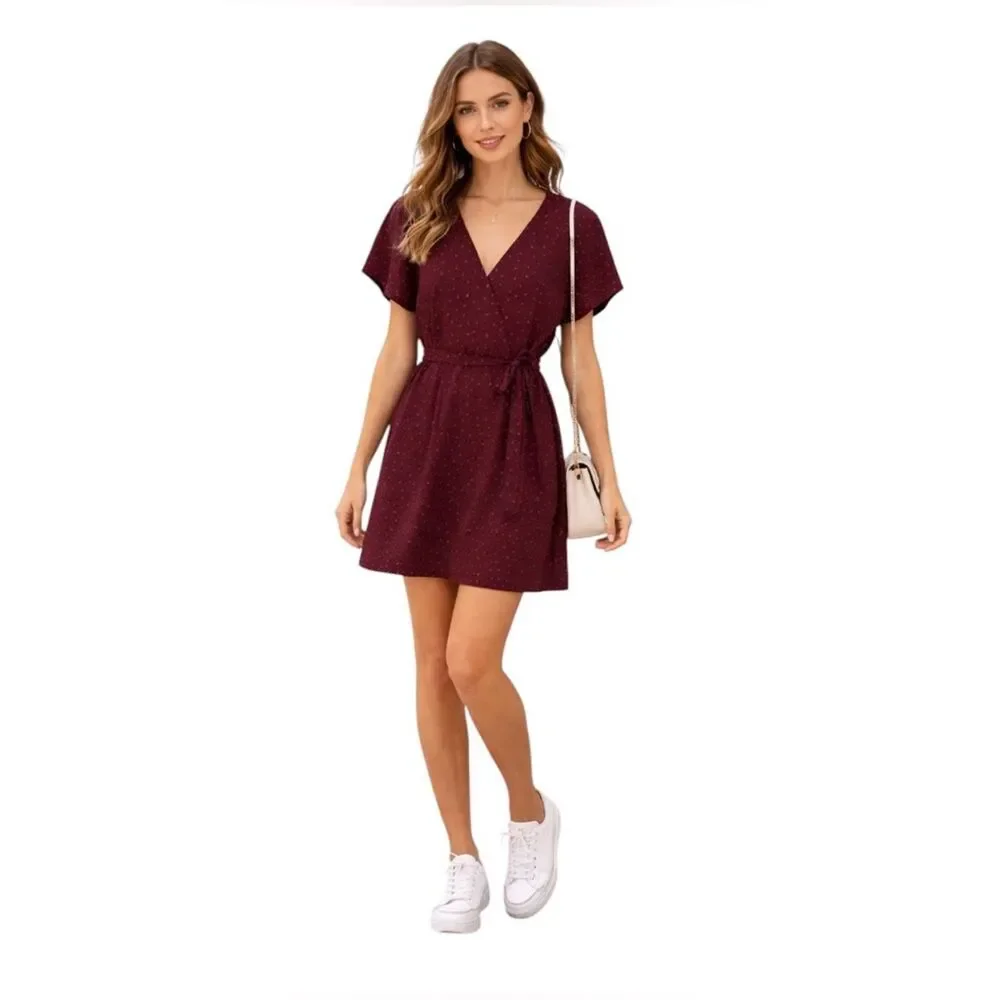 NWOT Bobeau Short Sleeve Burgundy Wine Casual Soft Feminine Classic Dress S - Picture 9 of 9